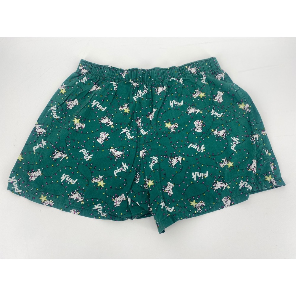 Victoria's Secret PINK Pajama Shorts Christmas Holiday Dog Green Large L Sleep